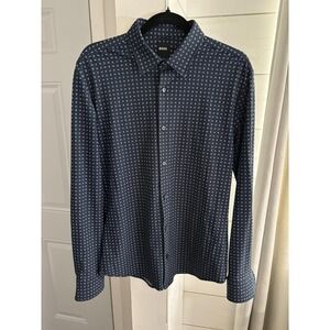 Boss Shirt Mens Medium Blue Geometric Jersey Slim Fit Long Sleeve Button Up